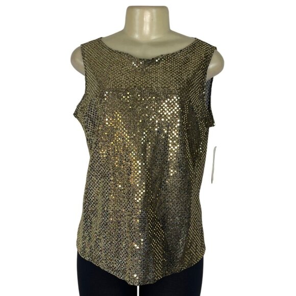 Notations Gold Sequin Sleeveless Top Womens Size M  - New - Picture 1 of 6